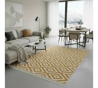 Jimri Alfombra de Pasillo - alfombras para salón, Dormitorio, Cocina, habitación Infantil, baño - Alfombra Boho Kelim - Trio-Gold White, 50 x 80 cm