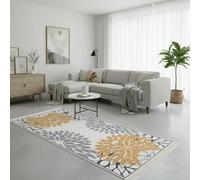 Jimri Alfombra de Pasillo - alfombras para salón, Dormitorio, Cocina, habitación Infantil, baño - Alfombra Boho Kelim - Orient Blue-Gold, 80 x 150 cm