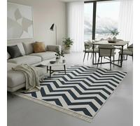 Jimri Alfombra de Pasillo - alfombras para salón, Dormitorio, Cocina, habitación Infantil, baño - Alfombra Boho Kelim - Zigzag Blue-White, 160 x 230 cm
