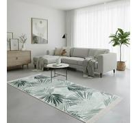 Jimri Fashion4Home Alfombra de Pelo Corto - Alfombra Boho Kelim para salón, Dormitorio y Cocina, Alfombra de Pasillo, Alfombra de Palmera, Verde y Blanco, Saludos 80 x 150 cm
