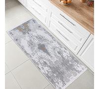 Fashion4Home Alfombra de Pelo Corto - Alfombra Boho Kelim - Alfombra de salón, Dormitorio y Cocina, Alfombra de Pasillo, Alfombra de habitación Infantil Abstracta-Gris-Dorado, Saludos: 60 x 180 cm