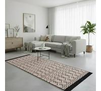 Jimri Alfombra de Pasillo - alfombras para salón, Dormitorio, Cocina, habitación Infantil, baño - Alfombra Boho Kelim - Negro y Beige, 80 x 150 cm