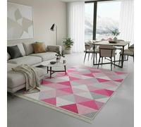 Jimri Alfombra de Pasillo - alfombras para salón, Dormitorio, Cocina, habitación Infantil, baño - Alfombra Boho Kelim - Cuadros Rosa Claro, 50 x 80 cm