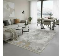 Fashion4Home Alfombra de pelo corto - Alfombra Boho Kelim - Alfombra de salón, dormitorio y cocina, alfombra de pasillo, alfombra de habitación infantil abstracta-gris-dorado, saludos: 160 x 230 cm