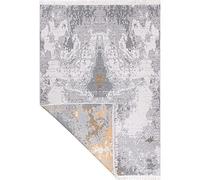 Fashion4Home Alfombra de pelo corto - Alfombra Boho Kelim - Alfombra de salón, dormitorio y cocina, alfombra de pasillo, alfombra de habitación infantil abstracta-gris-dorado, saludos: 80 x 150 cm