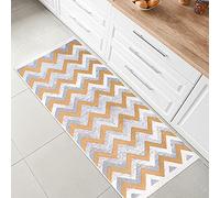 Fashion4Home Alfombra de pelo corto - Alfombra Boho Kelim - Alfombra de salón, dormitorio y cocina, alfombra de pasillo, alfombra de habitación infantil, color dorado Zigzag, saludos: 60 x 180 cm