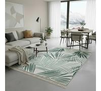 Jimri Alfombra de Pasillo - alfombras para salón, Dormitorio, Cocina, habitación Infantil, baño - Alfombra Boho Kelim - Palma-Verde Blanco, 160 x 230 cm