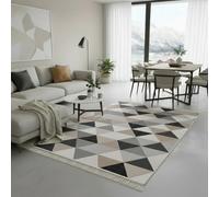 Jimri Alfombra de Pasillo - alfombras para salón, Dormitorio, Cocina, habitación Infantil, baño - Alfombra Boho Kelim - Cuadros Grises, 120 x 170 cm