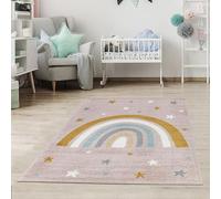 Jimri Alfombra Infantil Polka para habitación Infantil Alfombra de Lunares para bebé, habitación Juvenil, Arco Iris- Rosa, 120 x 170 cm