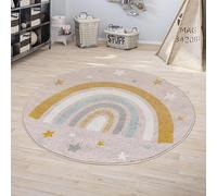 Jimri Alfombra Infantil Polka para habitación Infantil Alfombra de Lunares para bebé, habitación Juvenil, Arco Iris- Rosa, 120 cm Redondo