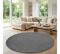 Jimri Alfombra mullida de Pelo Corto de para el hogar, Oficina, Cocina, Entrada, Pasillo, Sala de Estar, Lavable a máquina, Antideslizante, Lavable - Antracita, 120 cm Redonda