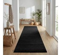Jimri Alfombra mullida de Pelo Corto hogar, Oficina, Cocina, Entrada, Pasillo, salón, Lavable a máquina, Antideslizante, Lavable - 80 x 250 cm, Color Negro