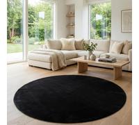 Jimri Alfombra mullida de Pelo Corto hogar, Oficina, Cocina, Entrada, Pasillo, salón, Lavable a máquina, Antideslizante, Lavable - 80 cm, Redonda, Color Negro