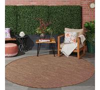 Jimri Alfombra para Interior y Exterior, Resistente a la Intemperie, para balcón, terraza, jardín, salón, Cocina, Resistente, Resistente a los Rayos UV y al Agua, tamaño 160 cm, Redonda, marrón Topo