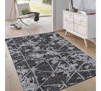 Jimri Alfombra para salón, Elegante Pelo Corto, diseño Vintage, Moderna, Tejido Plano, Reversible. diseño de Rombos, Turkis, tamaño: 75 x 150 cm