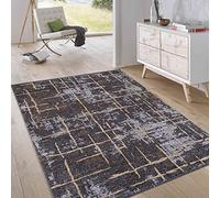 Jimri Alfombra para salón, Elegante Pelo Corto, diseño Vintage, Moderna, Tejido Plano, Reversible. diseño de Rayas Grises, tamaño: 75 x 150 cm