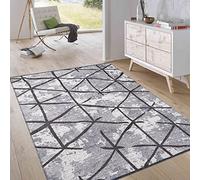 Jimri Alfombra para salón, Elegante Pelo Corto, diseño Vintage, Moderna, Tejido Plano, Reversible. Gris Claro Rombos, tamaño: 115 x 170 cm