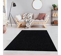 Jimri Fashion4Home - Alfombra de Pelo Corto de Color Liso para salón, habitación de los niños, Dormitorio, Estudio, Oficina, Pasillo y Cocina, Color: Negro/Antracita, tamaño: 140 x 200 cm