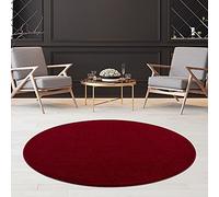 Jimri Fashion4Home Alfombra de salón - Alfombra de Color Liso, para habitación de los niños, Dormitorio, Estudio, Oficina, Pasillo y Cocina - Alfombra de Pelo Corto Rojo, tamaño: 120 cm Redondo