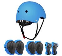 JIM'S STORE Casco y Protecciones Ajustable Infantiles Set Rodilleras Coderas para Bicicleta Scooter Ciclismo Rodillo Patinaje(Azul)