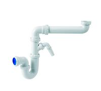 Jimten 06968 Sifón curvo desplazado con toma de electrodomestico, Blanco, Estándar