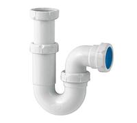 Jimten Sifón para fregadero, curvo extensible, salida horizontal, blanco, estándar