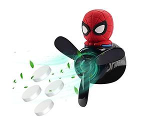 Jimtyee Ambientador para coche, diseño de héroe de dibujos animados, difusor de coche, hélice giratoria, ventilador de salida de aire para automóvil, decoración creativa de perfume para coche