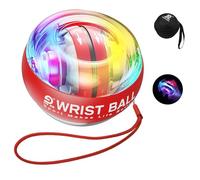 JIN BD Entrenador de muñeca con bola giroscópica de arranque automático, ejercitador giroscópico para fortalecer brazos, dedos y músculos (rojo claro transparente con luces LED)