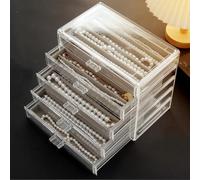 Jinavoty Caja de almacenamiento de collares, caja organizadora de collares de acrílico con bandeja de terciopelo, soporte para collares a prueba de polvo para mujeres y niñas (gris, 5 cajones)