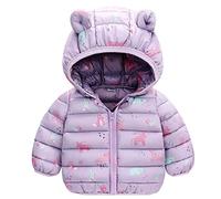 JinBei Abrigo Invierno para Niñas, Chaqueta Plumas con Capucha, Unicornio Violeta Conejo Cazadora Chandal Acolchado Ligero Traje CáLido Grueso Otoño Manga Larga Nieve Chaquetas Niña 3-4 Años