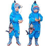 JinBei Bebé Niños Chubasquero Impermeable Poncho de Lluvia Siamesa Abrigos Encapuchado Mono Azul Tiburón Dibujos 3D Animados Contra Viento y Lluvia al Aire Libre Transpirable Ligero Chico 1-2 Años
