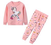 JinBei Chándales Conjunto Deportivos para Niña Unicornio Rosa Arcoíris Sudaderas Algodon Casual Manga Larga Sweater Pantalones 2 Piezas Ajustable Cinturón Otoño Invierno Trajes Ropa 3-4 Años