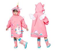 JinBei Chaqueta Impermeable para Niñas Encapuchado Chubasquero Reutilizable Poncho Ligero Traje Capa de Lluvia,Lindo Impermeable de Dibujos Animados en 3D Rosa Unicornio 4-6 Años