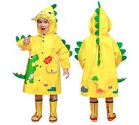 JinBei Chaqueta Impermeable para Niños Encapuchado Chubasquero Reutilizable Poncho Ligero Traje Capa de Lluvia,Lindo Impermeable de Dibujos Animados en 3D Amarillo Dinosaurio 2-3 Años