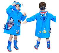JinBei Chaqueta Impermeable para Niños Encapuchado Chubasquero Reutilizable Poncho Ligero Traje Capa de Lluvia,Lindo Impermeable de Dibujos Animados en 3D Azul Tiburón 3-4 Años