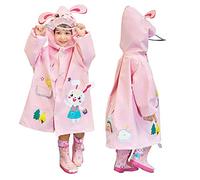 JinBei Chaqueta Impermeable para Niños Encapuchado Chubasquero Reutilizable Poncho Ligero Traje Capa de Lluvia,Lindo Impermeable de Dibujos Animados en 3D Rosa Conejo 2-3 Años
