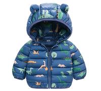 JinBei Chaqueta Invierno para Niño, Abrigo Plumas con Capucha, Dinosaurio Azul Cazadora Chandal Acolchado Ligero Traje CáLido Grueso Otoño Manga Larga Nieve Chaquetas Niños 3-4 Años