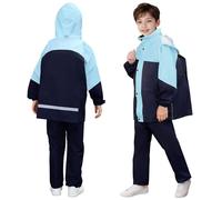 JinBei Chubasquero Niños Ligero Traje Impermeable Niño 2 Piezas con Capucha Impermeables Chaqueta y Pantalones Reflectante Conjunto Ropa de lluvia Infantil para Escuela Senderismo, 11-12 años