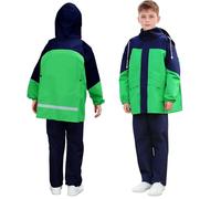 JinBei Chubasquero Niños Ligero Traje Impermeable Niño 2 Piezas con Capucha Impermeables Chaqueta y Pantalones Reflectante Conjunto Ropa de lluvia Infantil para Escuela Senderismo, 13-14 años