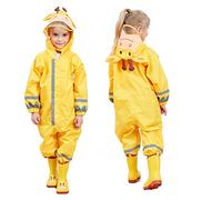 JinBei Chubasqueros Niña Impermeable Chaquetas Lluvia Amarillo Reno Alce Traje de Lluvia Capucha Mono Grande Frozen Poncho Pantalon Escuela Impermeables Transpirable Reflectante Capa Ropa 7-10 Años
