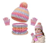 JinBei Conjunto de Gorro y Bufanda y Guantes para Niños, 3 in1 Térmico Cálido Invierno Beanie Forro Polar Braga Cuello Gorros con Pompon Punto Set Niña Niño Regalo 3-10 Años, Color