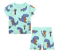 JinBei Conjunto Niño Verano Algodón Chándal Dinosaurio Estampado Corta Cuello Camiseta y Pantalones Cortos de Cintura Elástica 2 Piezas Niños para Jogging, Informal, Deportivo 6-7 Años