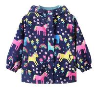 JinBei Impermeable Niños con Capucha Chaqueta de Lluvia Transpirable Arco Iris Caballo de Manga Larga Azul Marino OtoñoAire Libre Abrigos Ligeros con Forro Blando Niños Niñas 2-3 Años