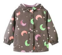 JinBei Impermeable Niños con Capucha Chaqueta de Lluvia Transpirable Estrellas de Luna Gris Manga Larga Aire Libre Primavera Otoño Abrigos Ligeros con Forro Blando Niñas Niños Edad 6-7 Años