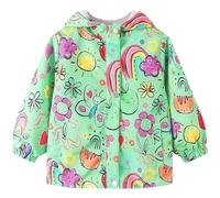 JinBei Impermeable Niños con Capucha Chaqueta de Lluvia Transpirable Flor Mariposa Manga Larga Verde Aire Libre Abrigos Ligeros con Forro Blando Softshell Chubasquero Niñas 7-8 Años