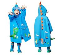 JinBei Impermeable para Niños Dinosaurio 3D Azul Chaqueta Encapuchado Chubasquero Reutilizable Abrigos Poncho Ligero Traje Capa de Lluvia Lindo Impermeables Transpirable 3-4 Años