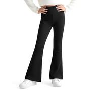 JinBei Leggings Acampanados Niñas Cintura Alta Pantalones Campana Infantiles Elásticos Mallas Largos Bootcut Legging con Forro Niña Cómodos Ropa Negro para Deportes Baile Casual, 11-12 Años