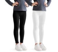 JinBei Leggings Niñas Algodón Mallas Infantiles Transpirable Largos Pantalones Niña Pantalone Cómodos Elástico Unicolor Pack de 2 Ropa Negro Blanco para Deportes Ballet Escuela, 8-9 Años