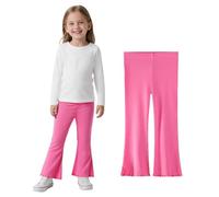 JinBei Leggings Niñas Algodón Pantalones Acampanados Mallas Largos de Canalé Transpirable Legging con Cintura Elástica Cómodos Ropa Infantiles Fuchsia para Casual Deportes, 2-3 Años
