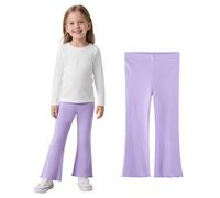 JinBei Leggings Niñas Algodón Pantalones Acampanados Mallas Largos de Canalé Transpirable Legging con Cintura Elástica Cómodos Ropa Infantiles Morado para Casual Deportes, 2-3 Años